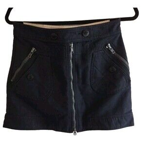 Marc Jacobs Size 2 Black Denim Mini Skirt Full Front Zip Pockets Snaps